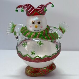 Vintage Dept 56 SNOWMAN FLIP TOP Covered Candy Dish Christmas Holiday